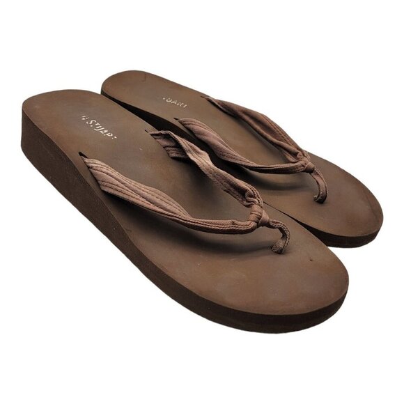 Vintage 90s Colin Stuart Chunky Platform Flip Flops Sz 8 Brown - Picture 1 of 10